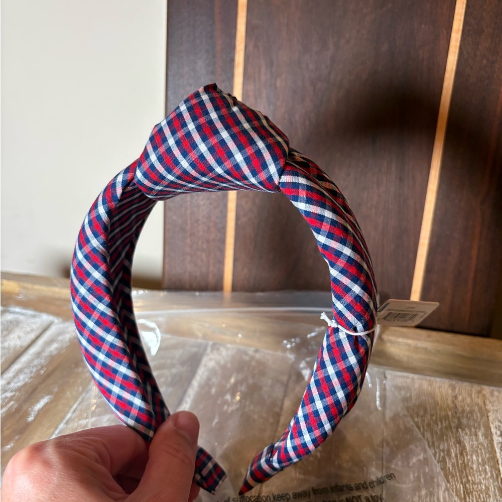 Draper James Red Navy and White Plaid Knotted Headband